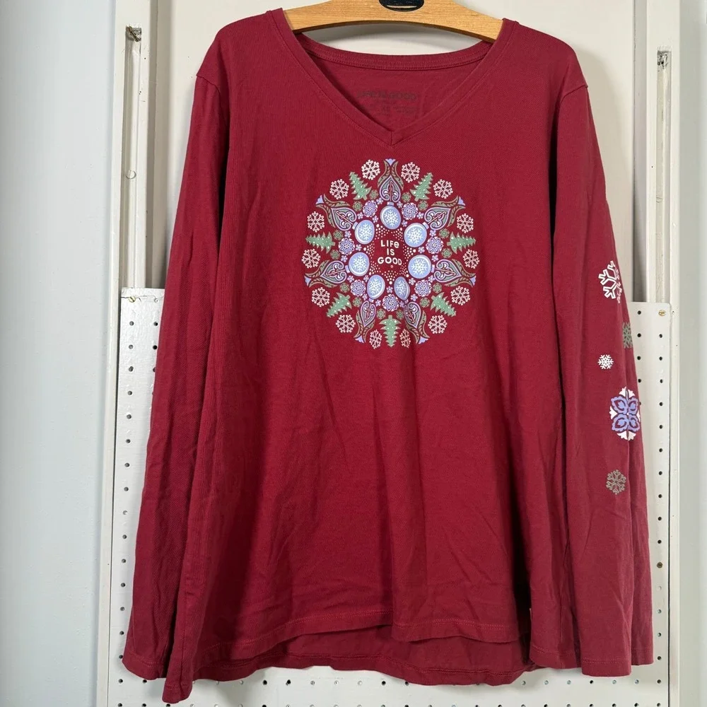 Life is Good Women's Winter Wonderland Mandala Long Sleeve Crusher Tee - XL
